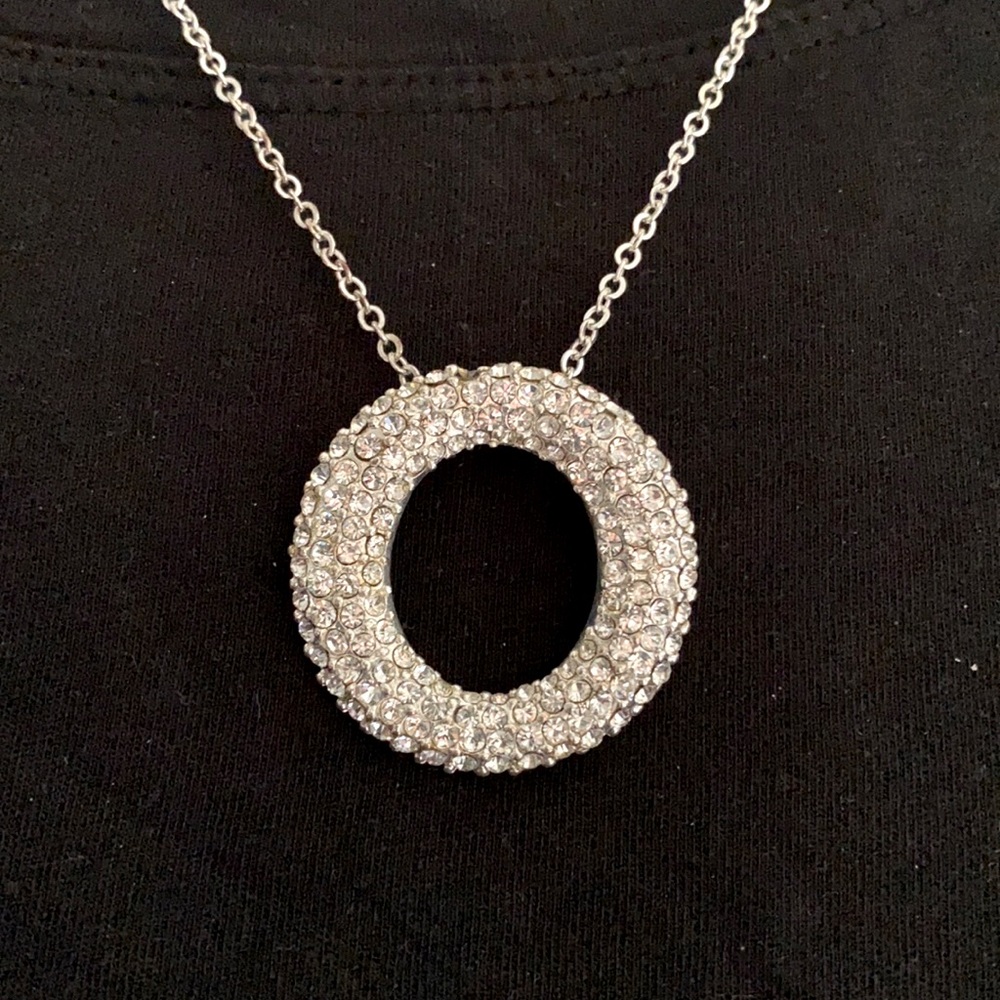 Rhinestone Eternity Necklace, Silver Tone - Picture 2 of 7